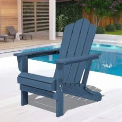 Navy Blue Folding HDPE Outdoor Patio Plastic Adirondack Chair With Ergonomic Design (1-Pack) -More Furniture Store jearey plastic adirondack chairs jjydy na 31 1000