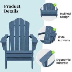 Navy Blue Folding HDPE Outdoor Patio Plastic Adirondack Chair With Ergonomic Design (1-Pack) -More Furniture Store jearey plastic adirondack chairs jjydy na 4f 1000