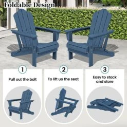 Navy Blue Folding HDPE Outdoor Patio Plastic Adirondack Chair With Ergonomic Design (1-Pack) -More Furniture Store jearey plastic adirondack chairs jjydy na 76 1000