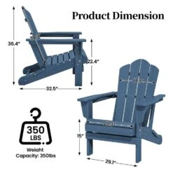 Navy Blue Folding HDPE Outdoor Patio Plastic Adirondack Chair With Ergonomic Design (1-Pack) -More Furniture Store jearey plastic adirondack chairs jjydy na fa 1000