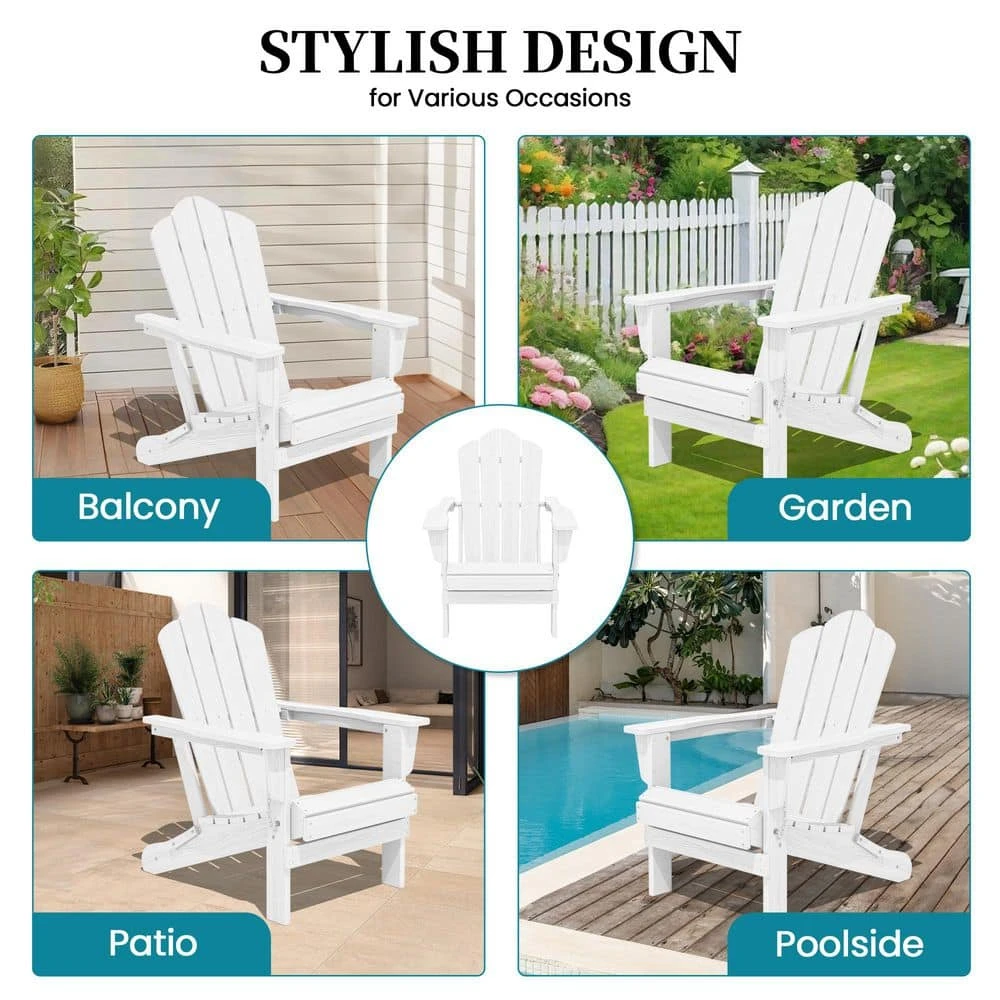 White Folding HDPE Outdoor Patio Plastic Adirondack Chair With Ergonomic Design (1-Pack) 4 White Folding HDPE Outdoor Patio Plastic Adirondack Chair With Ergonomic Design (1-Pack) - Image 4