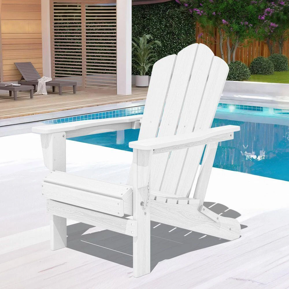 White Folding HDPE Outdoor Patio Plastic Adirondack Chair With Ergonomic Design (1-Pack) 8 White Folding HDPE Outdoor Patio Plastic Adirondack Chair With Ergonomic Design (1-Pack) - Image 8