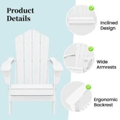 White Folding HDPE Outdoor Patio Plastic Adirondack Chair With Ergonomic Design (1-Pack) 10 White Folding HDPE Outdoor Patio Plastic Adirondack Chair With Ergonomic Design (1-Pack) -More Furniture Store jearey plastic adirondack chairs jjydy wh 4f 1000