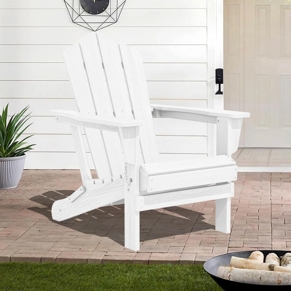 White Folding HDPE Outdoor Patio Plastic Adirondack Chair With Ergonomic Design (1-Pack) 1 White Folding HDPE Outdoor Patio Plastic Adirondack Chair With Ergonomic Design (1-Pack)