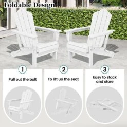 White Folding HDPE Outdoor Patio Plastic Adirondack Chair With Ergonomic Design (1-Pack) 14 White Folding HDPE Outdoor Patio Plastic Adirondack Chair With Ergonomic Design (1-Pack) -More Furniture Store jearey plastic adirondack chairs jjydy wh 76 1000