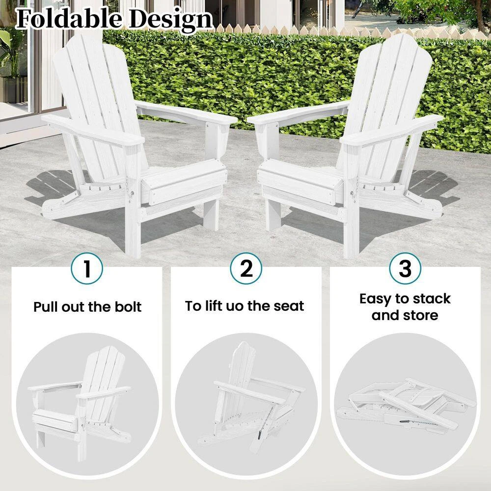 White Folding HDPE Outdoor Patio Plastic Adirondack Chair With Ergonomic Design (1-Pack) 7 White Folding HDPE Outdoor Patio Plastic Adirondack Chair With Ergonomic Design (1-Pack) - Image 7