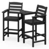 Black Modern HDPE Plastic Adirondack Chairs, Outdoor Bar Stools With Connecting Tray (Set Of 2)
