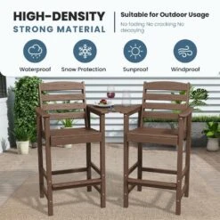 Brown Modern HDPE Plastic Adirondack Chairs, Outdoor Bar Stools With Connecting Tray (Set Of 2) -More Furniture Store jearey plastic adirondack chairs jysrgby brown 1f 1000