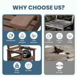 Brown Modern HDPE Plastic Adirondack Chairs, Outdoor Bar Stools With Connecting Tray (Set Of 2) -More Furniture Store jearey plastic adirondack chairs jysrgby brown 76 1000