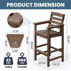 Brown Modern HDPE Plastic Adirondack Chairs, Outdoor Bar Stools With Connecting Tray (Set Of 2) -More Furniture Store jearey plastic adirondack chairs jysrgby brown c3 1000