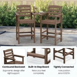 Brown Modern HDPE Plastic Adirondack Chairs, Outdoor Bar Stools With Connecting Tray (Set Of 2) -More Furniture Store jearey plastic adirondack chairs jysrgby brown fa 1000