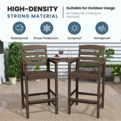 Coffee Brown Modern HDPE Plastic Adirondack Chairs, Outdoor Bar Stools With Connecting Tray (Set Of 2) -More Furniture Store jearey plastic adirondack chairs jysrgby coffee 1f 1000