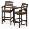 Coffee Brown Modern HDPE Plastic Adirondack Chairs, Outdoor Bar Stools With Connecting Tray (Set Of 2)