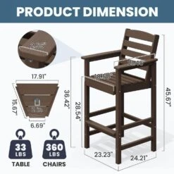 Coffee Brown Modern HDPE Plastic Adirondack Chairs, Outdoor Bar Stools With Connecting Tray (Set Of 2) -More Furniture Store jearey plastic adirondack chairs jysrgby coffee c3 1000