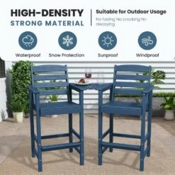 Navy Modern HDPE Plastic Adirondack Chairs, Outdoor Bar Stools With Connecting Tray (Set Of 2) -More Furniture Store jearey plastic adirondack chairs jysrgby navy 1f 1000
