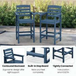 Navy Modern HDPE Plastic Adirondack Chairs, Outdoor Bar Stools With Connecting Tray (Set Of 2) -More Furniture Store jearey plastic adirondack chairs jysrgby navy fa 1000