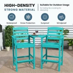 Tiffany Blue Modern HDPE Plastic Adirondack Chairs, Outdoor Bar Stools With Connecting Tray (Set Of 2) -More Furniture Store jearey plastic adirondack chairs jysrgby tfn 1f 1000