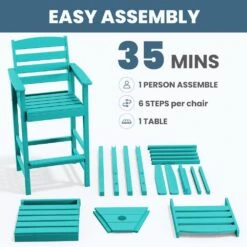 Tiffany Blue Modern HDPE Plastic Adirondack Chairs, Outdoor Bar Stools With Connecting Tray (Set Of 2) -More Furniture Store jearey plastic adirondack chairs jysrgby tfn 4f 1000