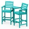 Tiffany Blue Modern HDPE Plastic Adirondack Chairs, Outdoor Bar Stools With Connecting Tray (Set Of 2)