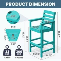 Tiffany Blue Modern HDPE Plastic Adirondack Chairs, Outdoor Bar Stools With Connecting Tray (Set Of 2) -More Furniture Store jearey plastic adirondack chairs jysrgby tfn c3 1000