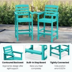 Tiffany Blue Modern HDPE Plastic Adirondack Chairs, Outdoor Bar Stools With Connecting Tray (Set Of 2) -More Furniture Store jearey plastic adirondack chairs jysrgby tfn fa 1000