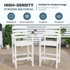 White Modern HDPE Plastic Adirondack Chairs, Outdoor Bar Stools With Connecting Tray (Set Of 2) -More Furniture Store jearey plastic adirondack chairs jysrgby white 1f 1000