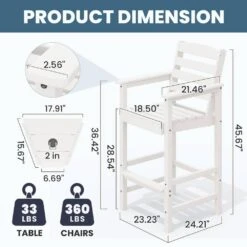 White Modern HDPE Plastic Adirondack Chairs, Outdoor Bar Stools With Connecting Tray (Set Of 2) -More Furniture Store jearey plastic adirondack chairs jysrgby white c3 1000