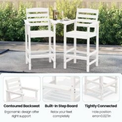 White Modern HDPE Plastic Adirondack Chairs, Outdoor Bar Stools With Connecting Tray (Set Of 2) -More Furniture Store jearey plastic adirondack chairs jysrgby white fa 1000