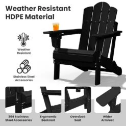 1-Piece HDPE Folding Adjustable Adirondack Chair In Black -More Furniture Store jearey plastic adirondack chairs peydtjy black 44 1000