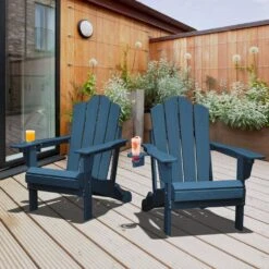 1-Piece HDPE Folding Adjustable Adirondack Chair In Blue -More Furniture Store jearey plastic adirondack chairs peydtjy blue 31 1000
