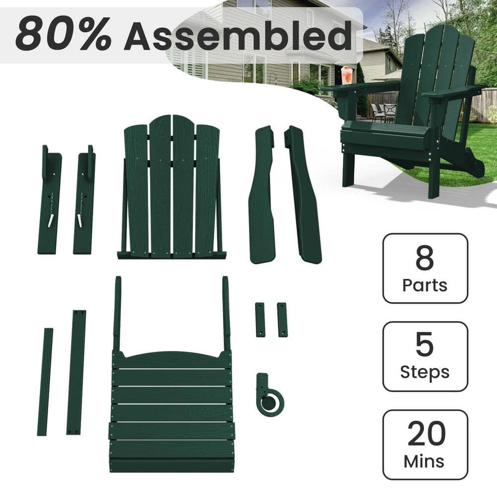 1-Piece HDPE Folding Adjustable Adirondack Chair In Green 4 1-Piece HDPE Folding Adjustable Adirondack Chair In Green - Image 4