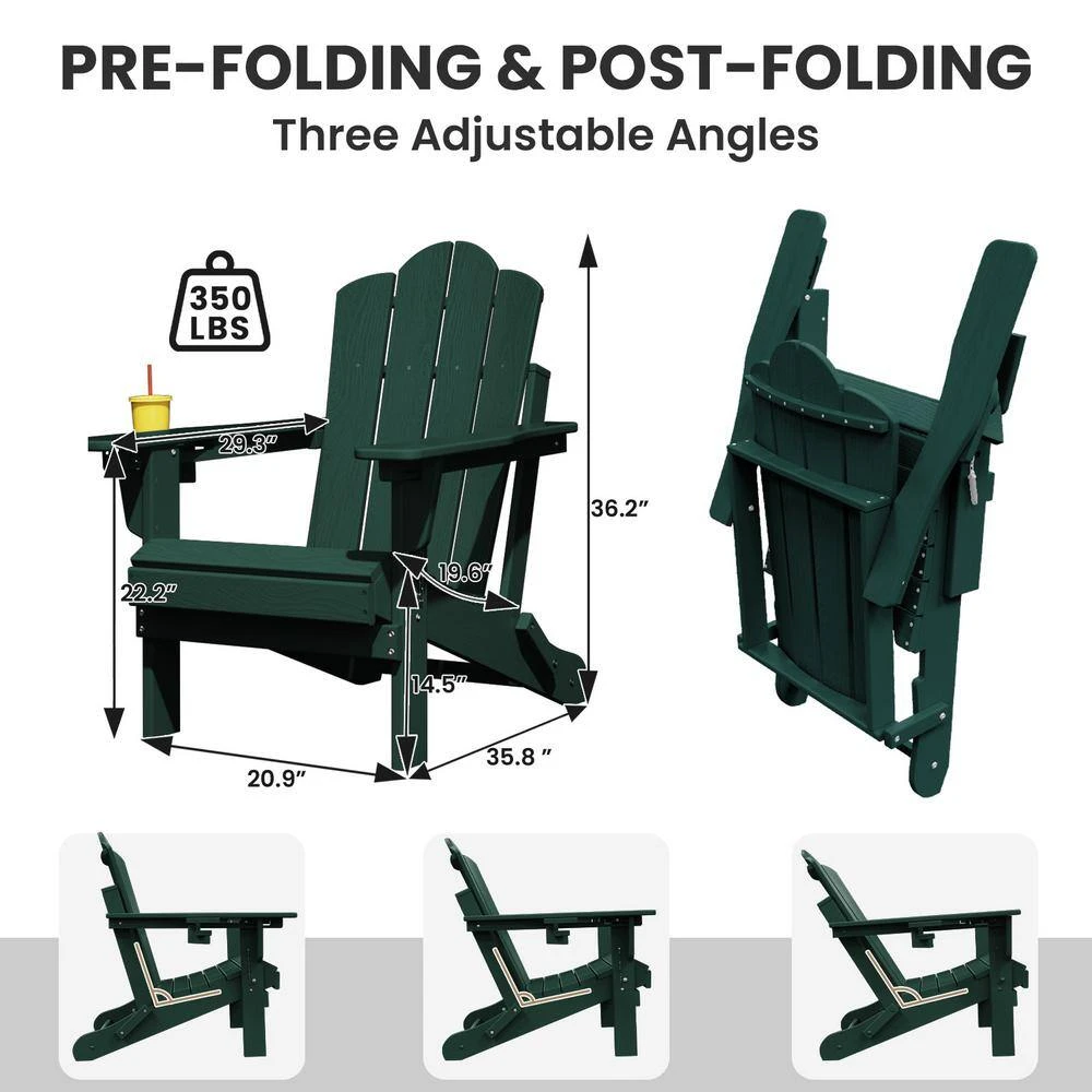 1-Piece HDPE Folding Adjustable Adirondack Chair In Green 3 1-Piece HDPE Folding Adjustable Adirondack Chair In Green - Image 3