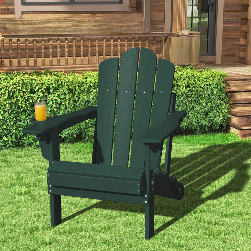 1-Piece HDPE Folding Adjustable Adirondack Chair In Green 1 1-Piece HDPE Folding Adjustable Adirondack Chair In Green
