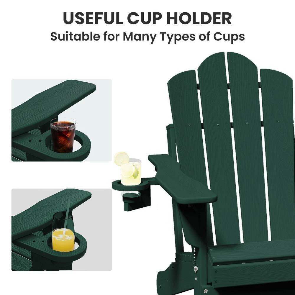 1-Piece HDPE Folding Adjustable Adirondack Chair In Green 2 1-Piece HDPE Folding Adjustable Adirondack Chair In Green - Image 2