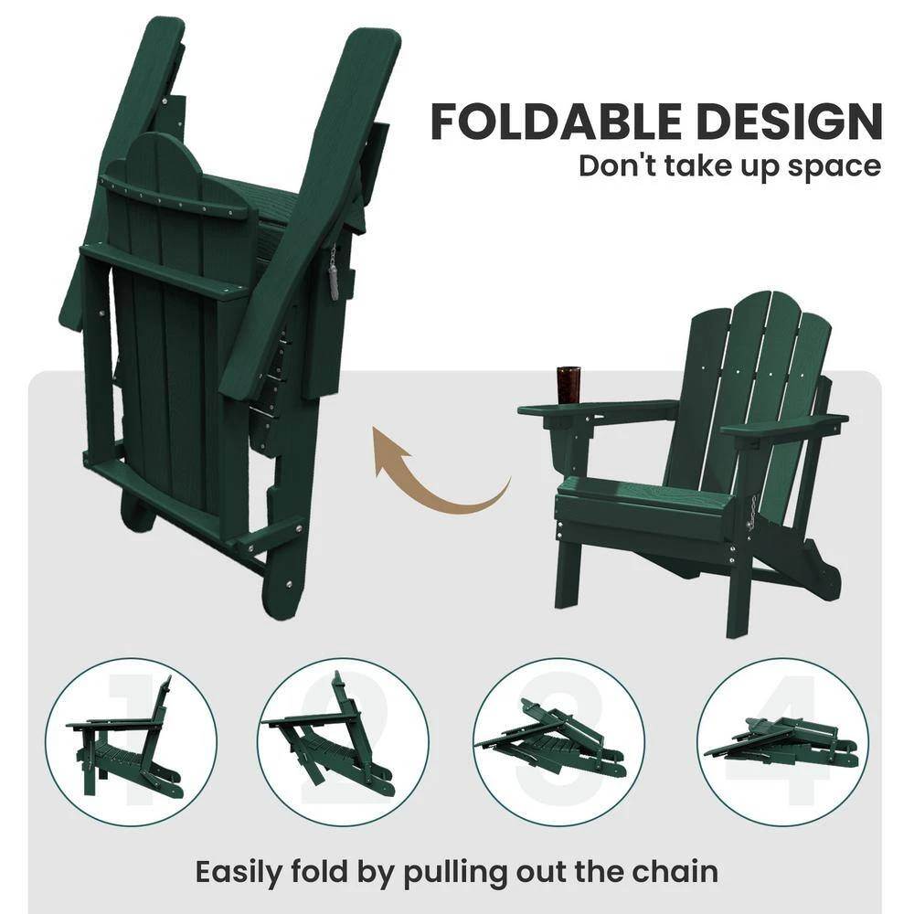 1-Piece HDPE Folding Adjustable Adirondack Chair In Green 6 1-Piece HDPE Folding Adjustable Adirondack Chair In Green - Image 6