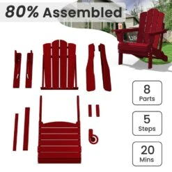 1-Piece HDPE Folding Adjustable Adirondack Chair In Red -More Furniture Store jearey plastic adirondack chairs peydtjy red 1f 1000