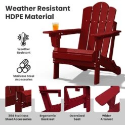1-Piece HDPE Folding Adjustable Adirondack Chair In Red -More Furniture Store jearey plastic adirondack chairs peydtjy red 44 1000