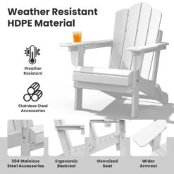 1-Piece HDPE Folding Adjustable Adirondack Chair In White -More Furniture Store jearey plastic adirondack chairs peydtjy white 44 1000