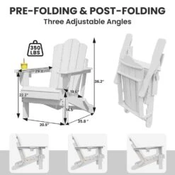 1-Piece HDPE Folding Adjustable Adirondack Chair In White -More Furniture Store jearey plastic adirondack chairs peydtjy white 4f 1000