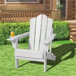 1-Piece HDPE Folding Adjustable Adirondack Chair In White
