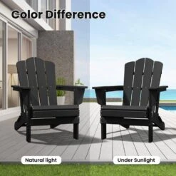 HDPE Classic Black Folding Plastic Adirondack Chair (1-Pack) -More Furniture Store jearey plastic adirondack chairs psqwy black 31 1000