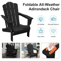 HDPE Classic Black Folding Plastic Adirondack Chair (1-Pack) -More Furniture Store jearey plastic adirondack chairs psqwy black 44 1000