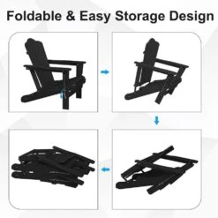 HDPE Classic Black Folding Plastic Adirondack Chair (1-Pack) -More Furniture Store jearey plastic adirondack chairs psqwy black 4f 1000