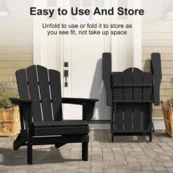 HDPE Classic Black Folding Plastic Adirondack Chair (1-Pack) -More Furniture Store jearey plastic adirondack chairs psqwy black 76 1000