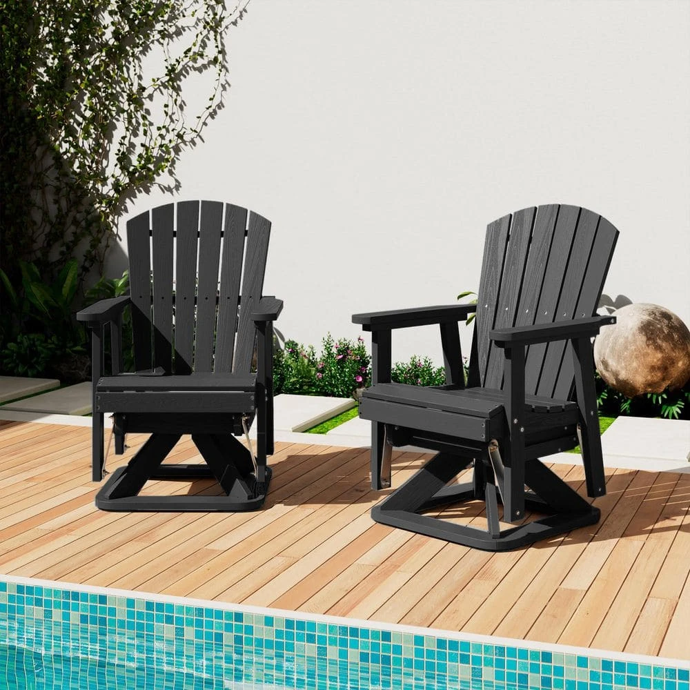 Plastic HDPE Resin Rocking Glider Chair Adirondack Swivel Outdoor Rocking Chair In Black 4 Plastic HDPE Resin Rocking Glider Chair Adirondack Swivel Outdoor Rocking Chair In Black - Image 4