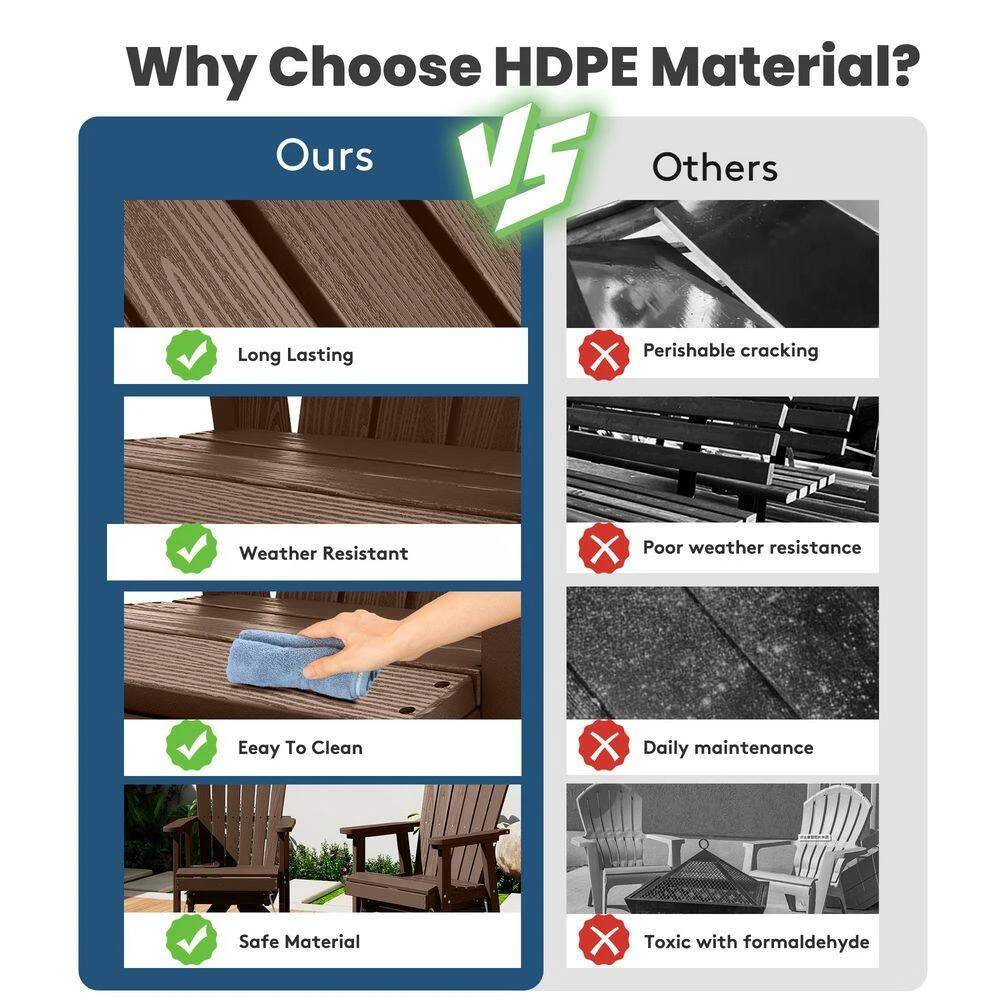 Plastic HDPE Resin Rocking Glider Chair Adirondack Swivel Outdoor Rocking Chair In Brown 5 Plastic HDPE Resin Rocking Glider Chair Adirondack Swivel Outdoor Rocking Chair In Brown - Image 5