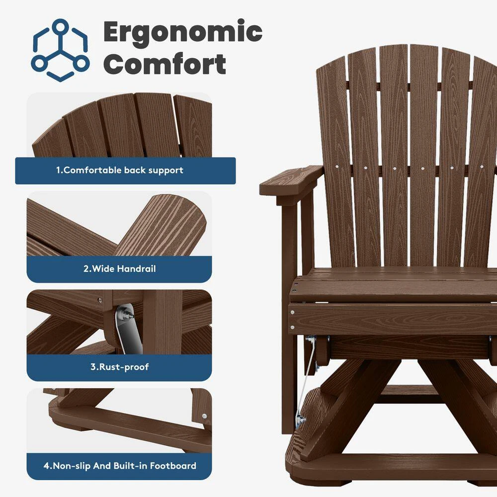 Plastic HDPE Resin Rocking Glider Chair Adirondack Swivel Outdoor Rocking Chair In Brown 8 Plastic HDPE Resin Rocking Glider Chair Adirondack Swivel Outdoor Rocking Chair In Brown - Image 8