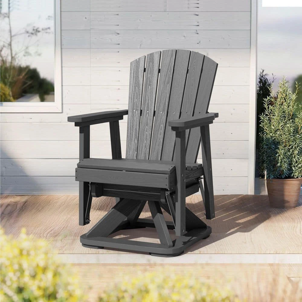 Plastic HDPE Resin Rocking Glider Chair Adirondack Swivel Outdoor Rocking Chair In Gray 10 Plastic HDPE Resin Rocking Glider Chair Adirondack Swivel Outdoor Rocking Chair In Gray - Image 10