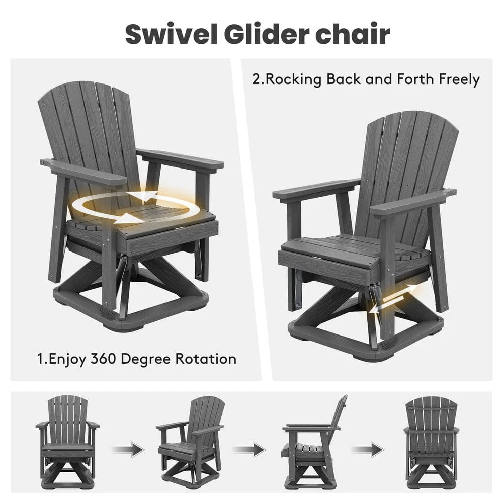 Plastic HDPE Resin Rocking Glider Chair Adirondack Swivel Outdoor Rocking Chair In Gray 7 Plastic HDPE Resin Rocking Glider Chair Adirondack Swivel Outdoor Rocking Chair In Gray - Image 7