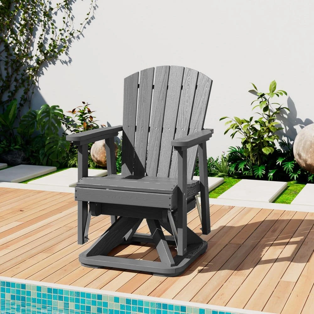 Plastic HDPE Resin Rocking Glider Chair Adirondack Swivel Outdoor Rocking Chair In Gray 2 Plastic HDPE Resin Rocking Glider Chair Adirondack Swivel Outdoor Rocking Chair In Gray - Image 2